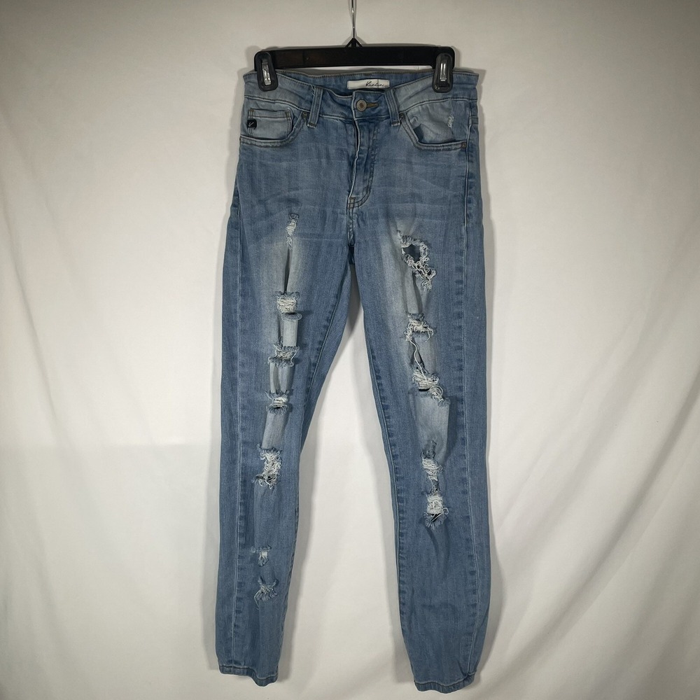 KanCan Distressed Skinny Jeans Size 9/28 Light Wash Ripped Stretch Stretch